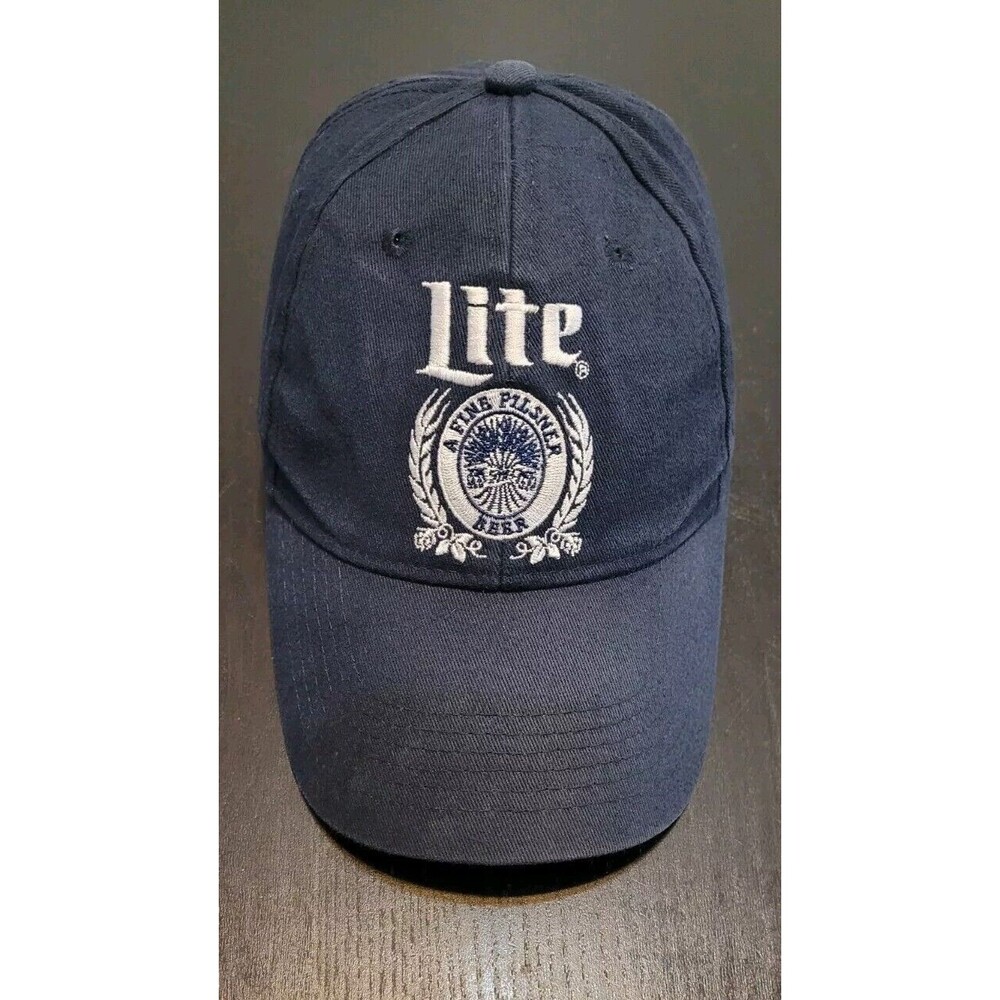Vtg Miller Lite Hat A Fine Pilsner Beer Navy Blue Cap Snapback ACME Made In USA